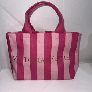 VICTORIA'S SECRET Logo Canvas Lined Tote Bag - Iconic Pink Stripe